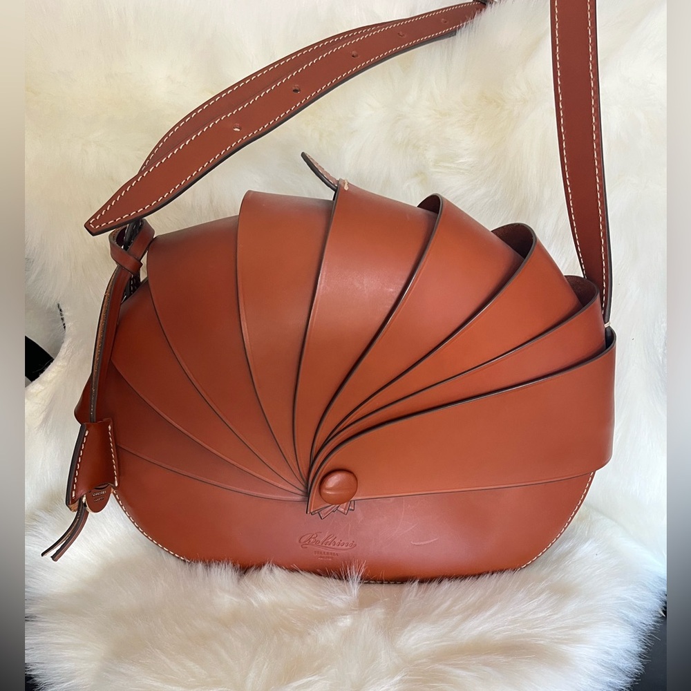 Boldrini Selleria Leather Large "Fan"Round Crossbody Bag Cucio Brown - HANDMADE